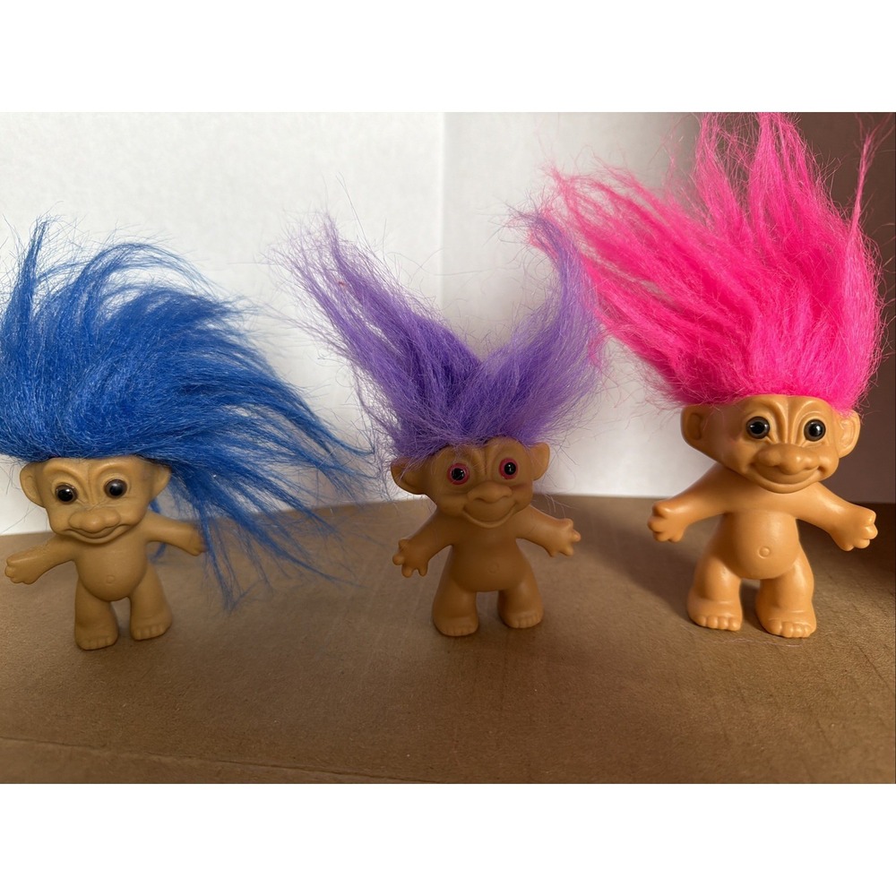 Vintage Russ Berrie Troll Dolls Lot of 3 Pink Blue Purple Hair 3 Inch 1990s Toys